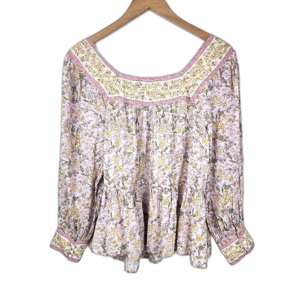 American Eagle AEO Cotton Top Floral Peasant Blouse Boho Balloon Long Sleeve S - Picture 4 of 16